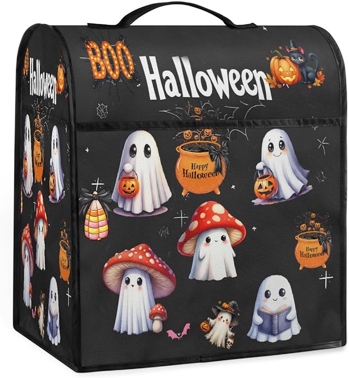 cfpolar Kitchen Aid Mixer Cover Compatible with 6-8 Quarts Halloween Ghost Mushrooms Stand Mixer Cover Kitchen Aid Mixers Accessories Appliance Organizer Bag Dust Covers with Zipper Pocket
