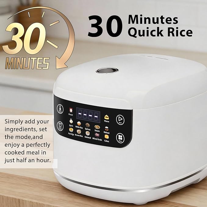 Portable Digital Rice Cooker 6-Cup (Uncooked)/12-Cup (Cooked) Small Rice Maker with Steaming Basket Mini Rice Cooker with 2L Removable Nonstick Inner Pot 10 Menu Options Auto Keep Warm 24 Hour De