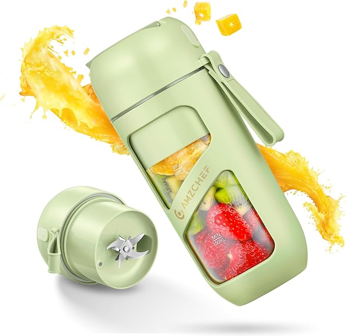 AMZCHEF Portable Blender Strong Cutting Power with 10-BladeType-C RechargeableVacuum Personal Size Mini Blender for Shakes and Smoothies BPA free for Sports Travel Hiking