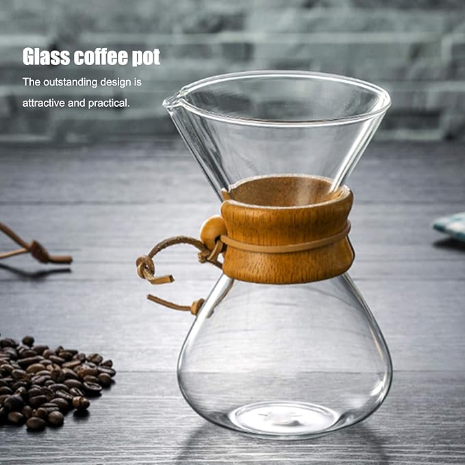 Glass Coffee Maker Coffee Maker Filter Coffee Pot Coffee Drip Pot Reusable for Home Office(600ml)