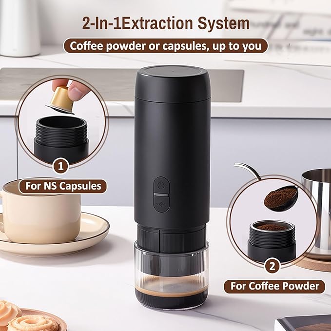 Portable Coffee Maker Espresso Machine Suitable for Coffee Powder Capsule Coffee Convenient for RV Camping Hiking Picnicking Office and Home Use