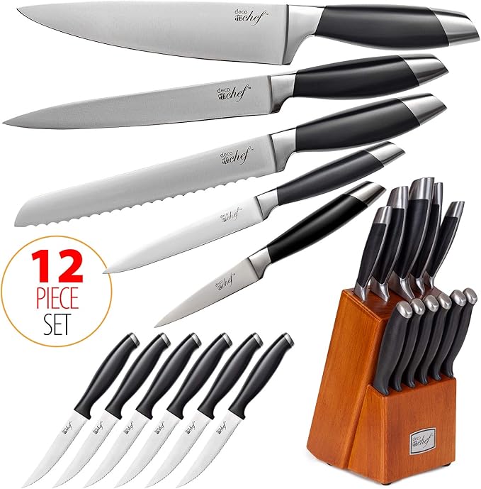 Cuisinart 77-11G Chef's Classic Stainless 11-Piece Cookware Set Bundle with Deco Chef Gourmet 12 Piece Stainless Steel Knife Set with Storage Block
