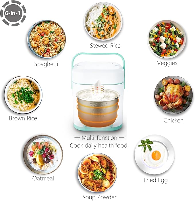 TLOG Mini Rice Cooker 2.5 Cups Uncooked Healthy Ceramic Coating Portable Rice Maker 1.2L Travel Rice Pot Small for 1-3 People Personal Rice maker Food Steamer Multi-cooker for Grains Oats