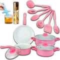 7-Piece Non-Stick Aluminum Cookware Set - Pots and Pans Pot &amp Pan Sets Nonstick with Lids for Frying Boiling Stewing &amp Sauteing (Pink)