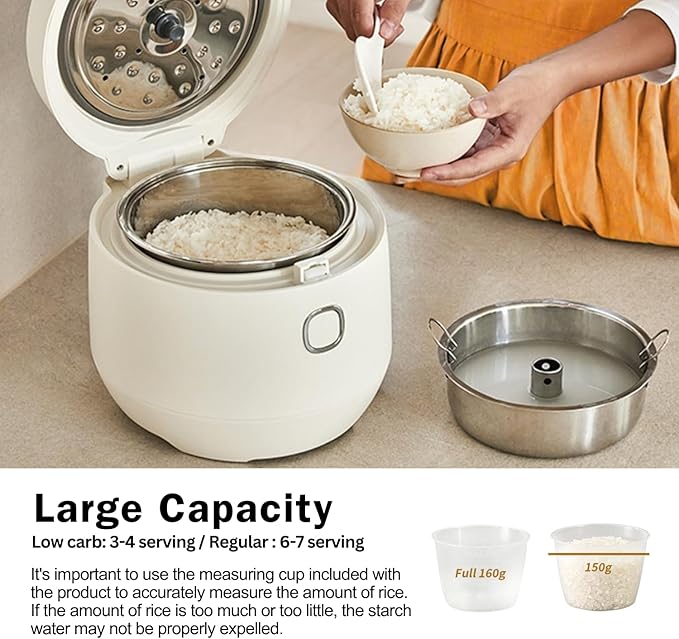 BANU Low Carb Rice Cooker - 4 Cups(white rice) 2 cups(Low carb rice) 7 Preset Functions 20-Hr Timer Led Touch Auto Keep Warm - Healthy Cooking for Keto and Low Glycemic Diets - White / 8-Cup (Cook