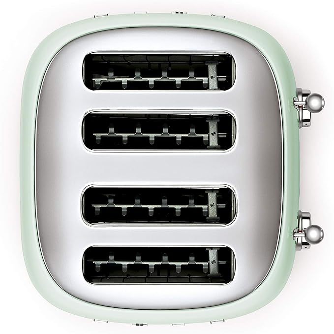 Smeg 50's Style Retro Aesthetic 4 Slice Toaster 6 Presets Extra Wide Slots Pastel Green TSF03PGUS