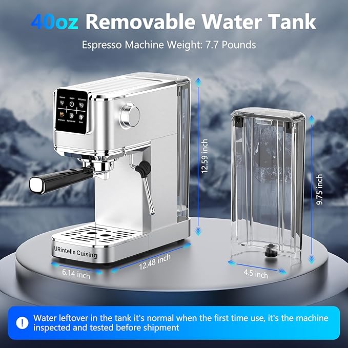 Espresso Machine 20 BarTouch Screen Espresso Maker with Steam Milk FrotherStainless Steel Coffee Machine for Cappuccino Latte Americano Cold Brew1350W Fast Heat Up SystemSilver