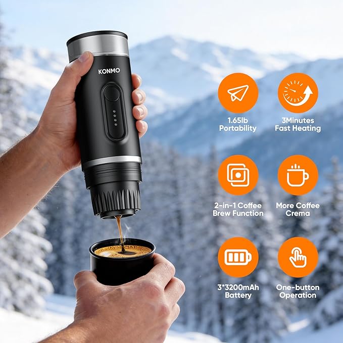Portable Espresso Machine with Self-Heating System 15 Bar Travel Coffee Maker Compatible with Capsules &amp Ground Coffee USB-C Rechargeable Portable Coffee Machine for Camping Office &amp Trave
