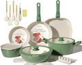 Ceramic Cookware Set Non Stick 23Pcs Pots and Pans Set Non Toxic with Detachable Handle Induction Kitchen Cookware Set Space Saving Oven &amp Dishwasher Safe Green