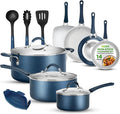 NutriChef High-Qualified Basic Kitchen Pots and Pans Set 14 Piece Induction Compatible Nonstick Cookware Set- Non Toxic Free of PTFE PFOA PFOS Easy Clean and Release One Size Blue