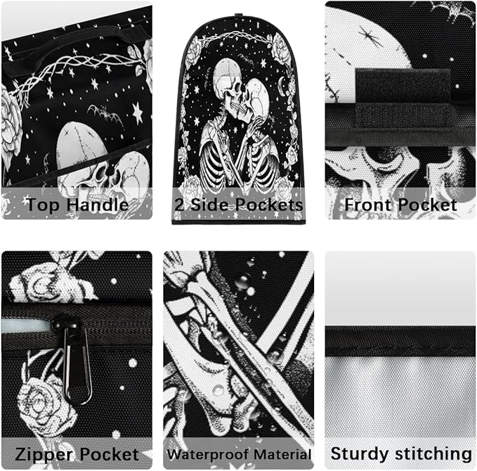 Kitchen Aid Mixer Cover Halloween Flower White Skull Stand Mixer Cover Compatible with 6-8 Quarts Stand Mixers Dust Covers with Zipper Pocket Foldable Washable Kitchen Aid Organizer Bag