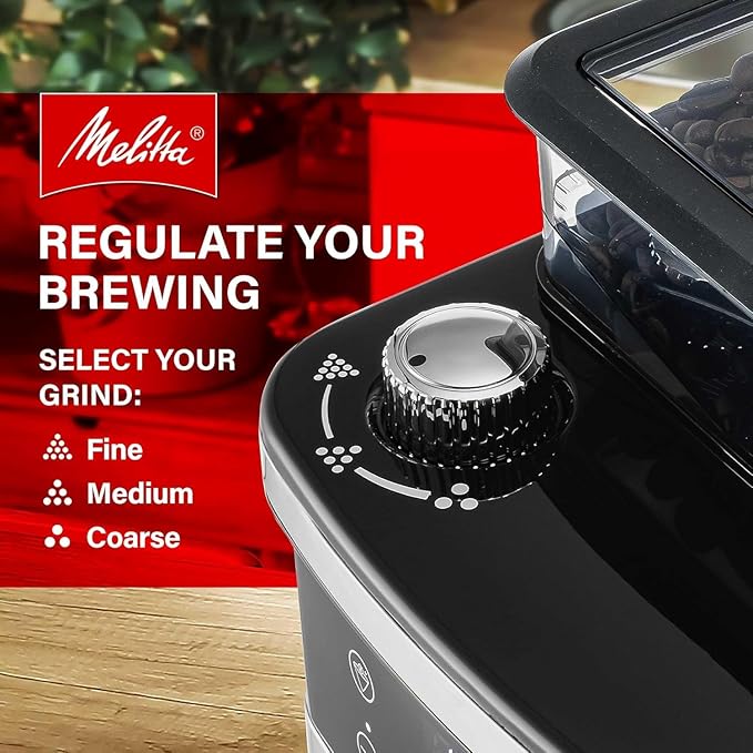 Melitta® Aroma Fresh™ Plus 10-Cup Automatic Drip Programmable Coffee Maker with built in Burr Coffee Grinder 5-Pack Coffee Filters included