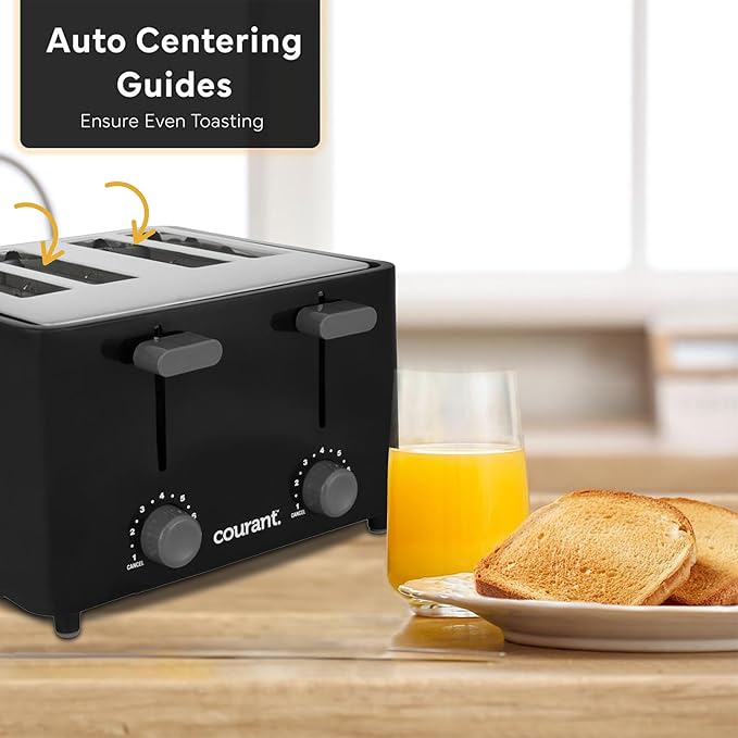 Courant Classic 4 slice Toaster with drop down crumb tray for easy cleaning Black