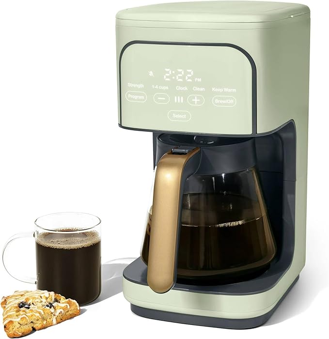 12 Cup Programmable Coffee Maker with Glass Carafe Reusable Filter and Touch Display (Sage Green)