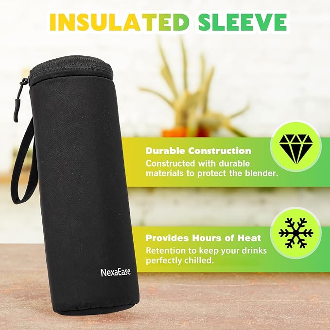 Portable Blender Personal Juicer for Shakes and Smoothies - 20 OZ Electric Protein Shaker Bottle with Insulated Sleeve Travel Lid USB-C Rechargeable - Mini Small Blender Cup for Kitchen Office Gym