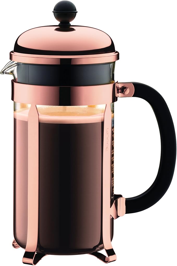 BODUM Chambord 8 Cup French Press Coffee Maker Copper 1.0 l 34 oz Pavina Glass Set 2 Pieces