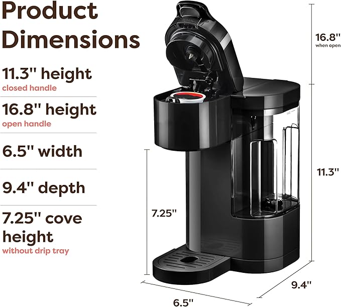 Black Single-Serve Pod Coffee Maker | K-Cup Compatible 6-14oz Brewer for Home Use