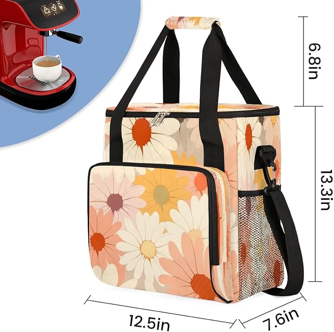 Daisy Flower Abstract Coffee Maker Travel Bag for K-Mini or K-Mini Plus Single Serve Coffee Brewer Portable Storage Tote Case for Tarvel
