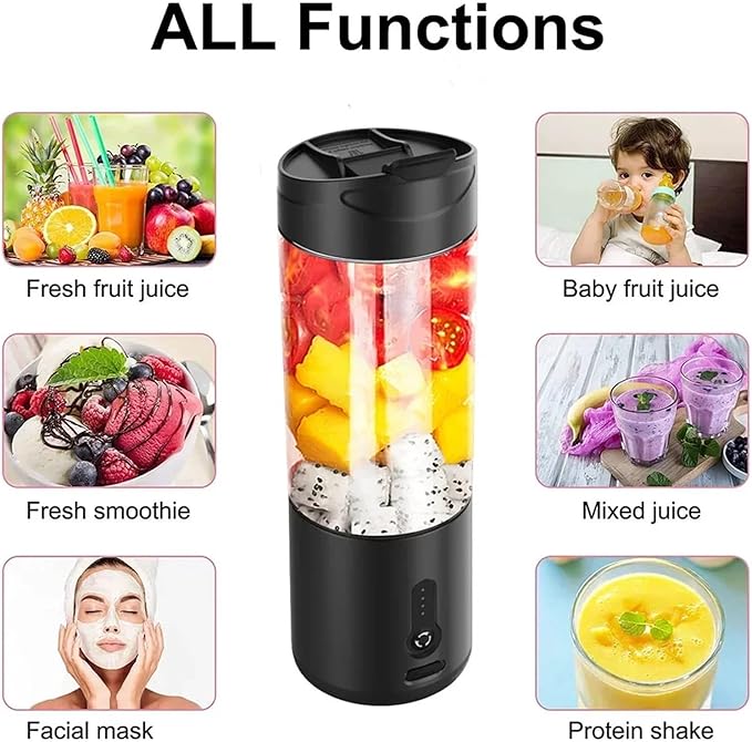 Fit for Portable Blender with 6 Blades - Powerful USB Rechargeable Personal Juicer for Shakes &amp Smoothies(Black blender A)