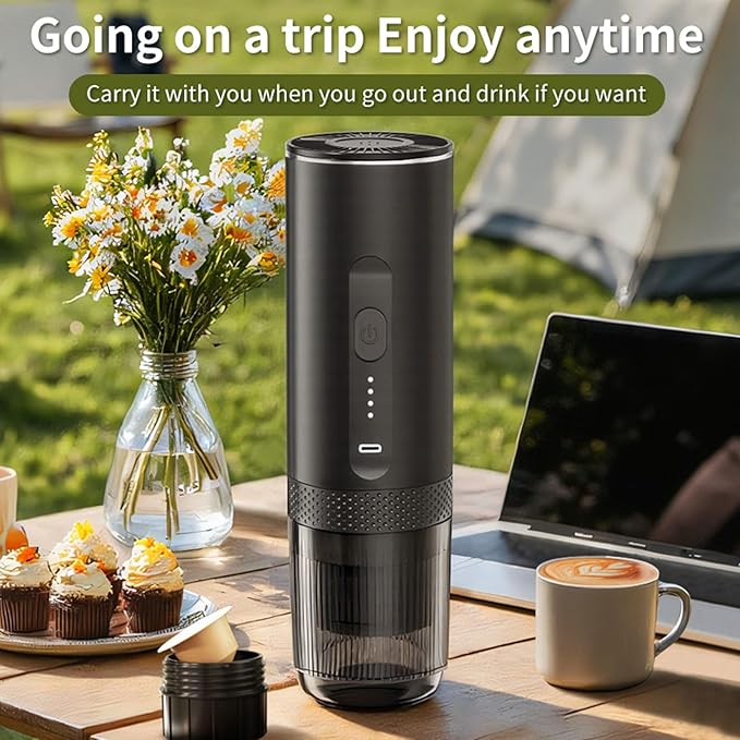 TOPINCN Portable Coffee Maker with 4 Minute Fast Heating Cordless Coffee Machine Wireless Coffee Brewer 100W Italian Pump Pressure for Travel Camping Car Outdoor