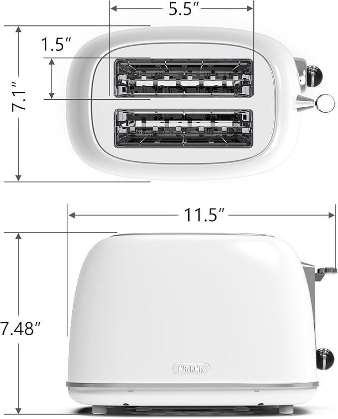 Toaster 2 sliceRetro Stainless Steel Toaster with 6 Settings 1.5 In Extra Wide Slots Bagel/Defrost/Cancel Function Removable Crumb Tray (White)