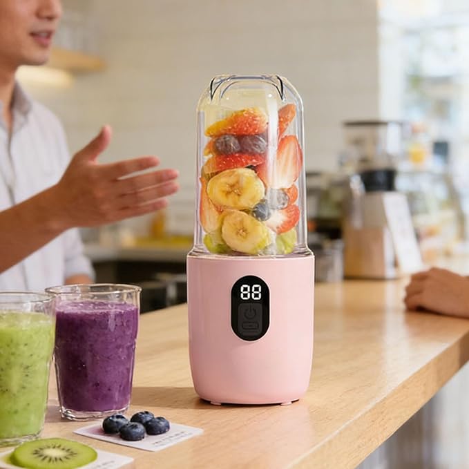 Fdit 500ml Personal Blender Portable USB Rechargeable Electric Blender Cup with 16 Leaves Stainless Steel Cutter for Home Office Travel Gym