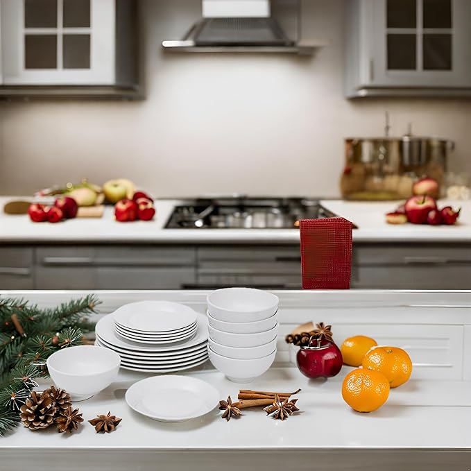 Smartxchoices 18-Piece White Dinnerware Set Service for 6 Plates Dishes Bowls Sets Dishwasher and Microwave Safe
