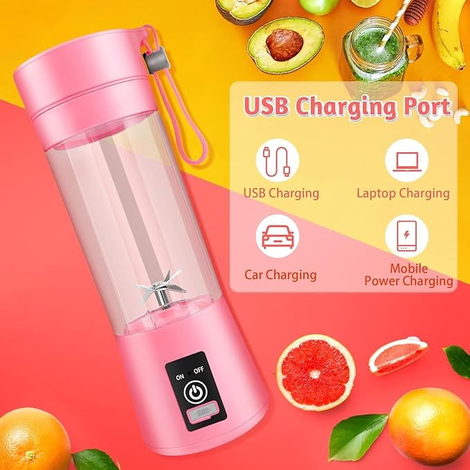 Portable Blender for Shakes and Smoothies6 Blades Juicer Cup for USB RechargeablePersonal Blender with One Touche OperationBlender Shake Smoothie for KitchenTravel and Sport
