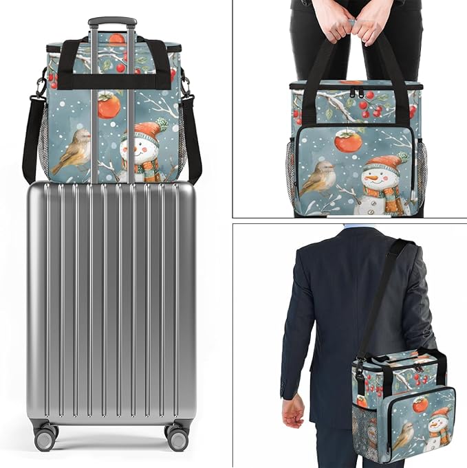 Christmas Snowman Birds Coffee Maker Carrying Bag Travel Storage Bag Compatible with K-Mini or K-Mini Plus Single Serve Coffee Brewer Carrying Case with Multiple Pockets &amp Shoulder Strap