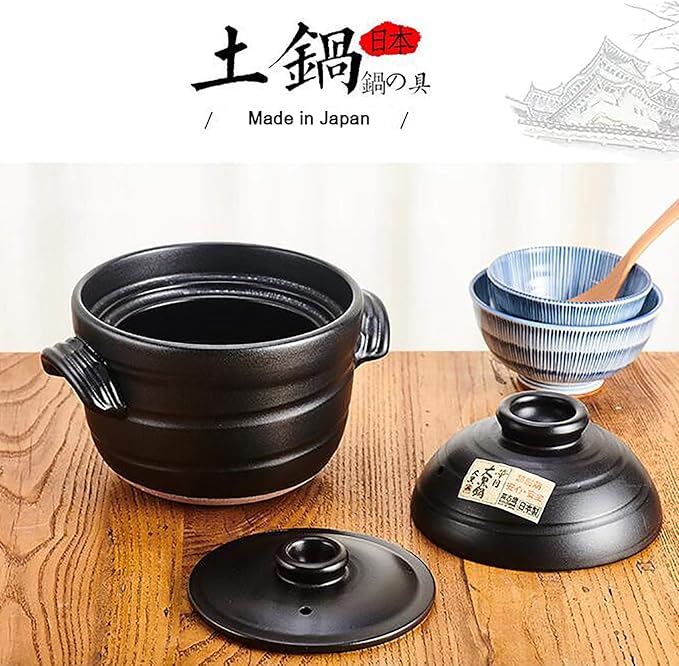 Japanese Clay Rice Cooker High Heat Hot Pot Nutritional Ceramic Casserole Double Cover00127.5 * 21cm (1 24.5 * 19cm)
