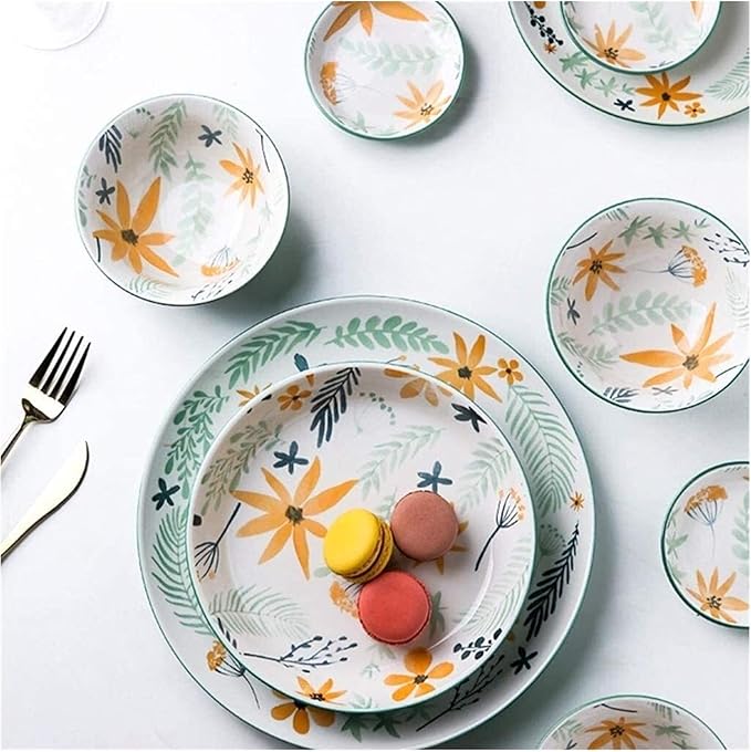 Elegant Dinnerware Set Dinner Plates Bowls Set Luxurious Reactive Glaze Dinnerware Set Plates Dishes Bowls Gift Idea for Any Occasion (Color : 26 Piece Set) (7 Piece Set)