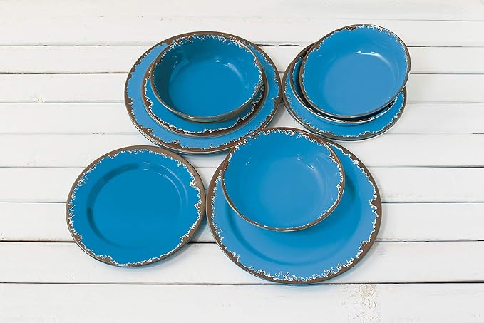 Fox Run Melamine Dinnerware Set Dark Blue 12 Piece