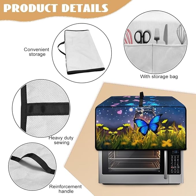 Doojoayie Butterfly Toaster Cover Dust-Proof Small Appliance Covers 6 Slice Stain Resistant Bread Machine Cover Polyester Fabric Kitchen Appliance Dustproof Protector