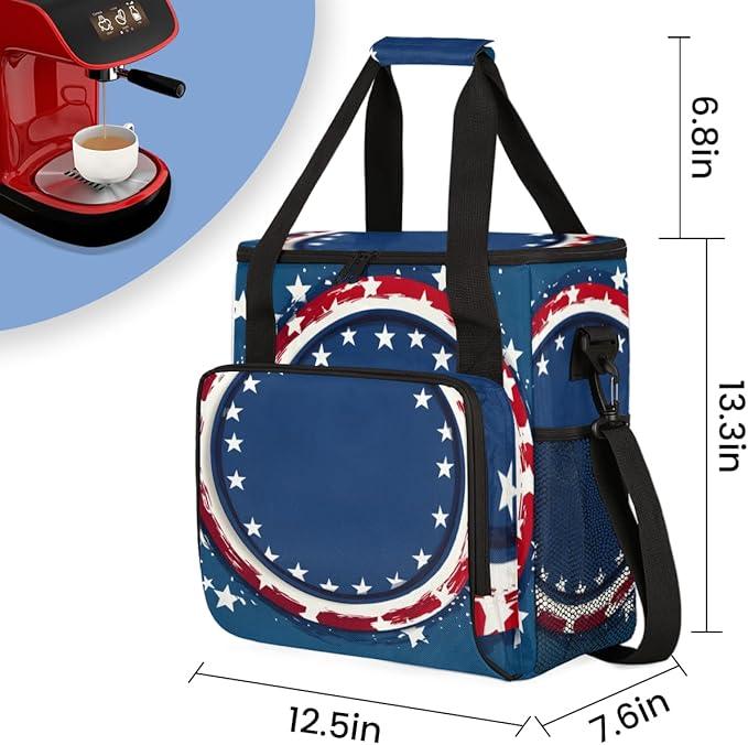 Shining Stars 4th of July Coffee Maker Carrying Bag Travel Storage Bag Compatible with K-Mini or K-Mini Plus Single Serve Coffee Brewer Carrying Case with Multiple Pockets &amp Shoulder Strap
