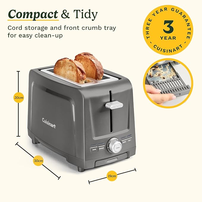 Cuisinart Core Collection 2-Slice Toaster | Extra-Long Slots for Artisan Bread | Bagel Setting |High-Lift Quickview™ | Single Slice &amp Defrost Functions | +30sec Toast Boost |Removable Crumb Tray