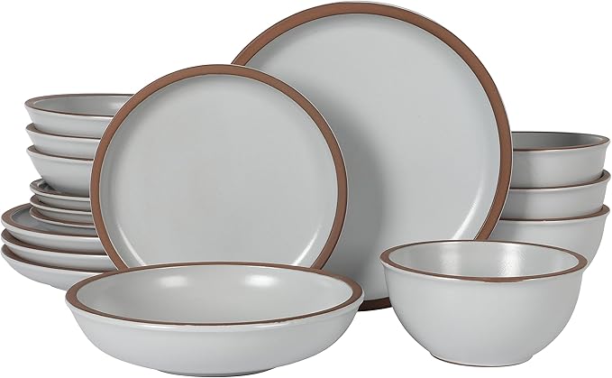 Gibson Elite Lagos Coupe Dinnerware Set Service for 4 (16pcs) Light Grey