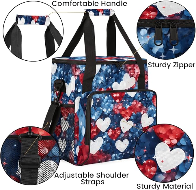 Heartfelt Freedom 4th of July Coffee Maker Carrying Bag Travel Storage Bag Compatible with K-Mini or K-Mini Plus Single Serve Coffee Brewer Carrying Case with Multiple Pockets &amp Shoulder Strap