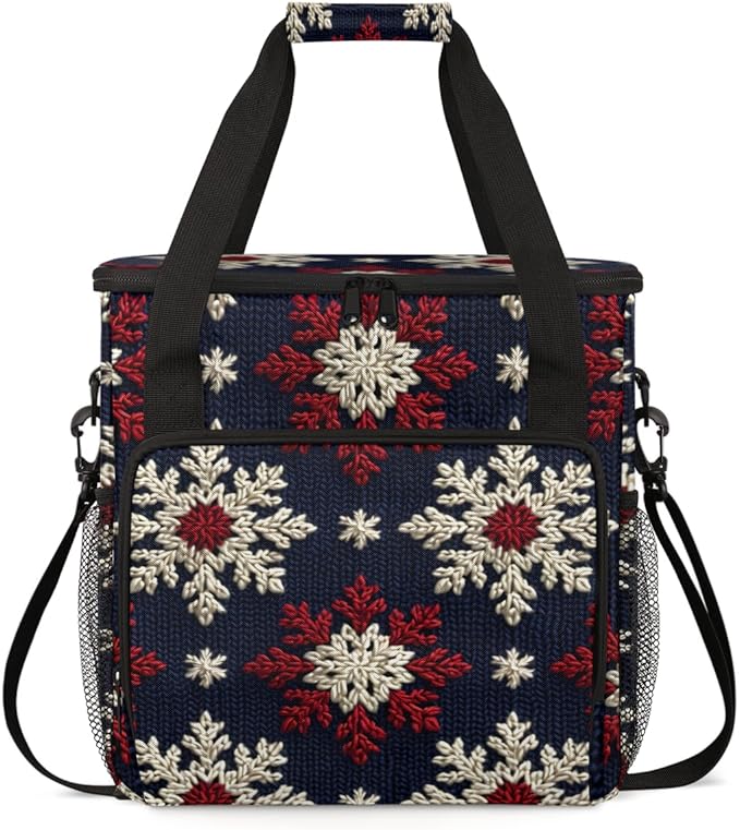 Retro Snowflakes Christmas Coffee Maker Carrying Bag Travel Storage Bag Compatible with K-Mini or K-Mini Plus Single Serve Coffee Brewer Carrying Case with Multiple Pockets &amp Shoulder Strap