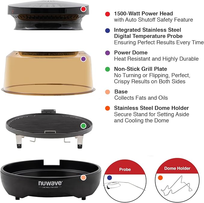 Nuwave Primo Grill Oven PFAS Free Countertop Oven with Convection Top &amp Grill Bottom Smart Thermometer Perfect for Cooking Frozen or Fresh with Surround Heat for Flawless Results