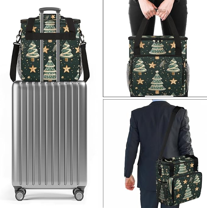 Modern Tree Christmas Coffee Maker Carrying Bag Portable Travel Storage Tote Bag Compatible with K-Mini or K-Mini Plus Single Serve Coffee Brewer Carrying Case with Multiple Pockets &amp Shoulder S