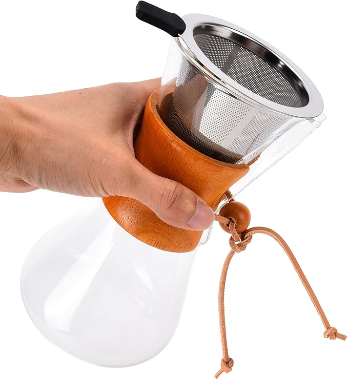 Pour Over Coffee Dripper 550ml Classic Heat Glass Coffee Maker Stainless Steel Reusable Coffee for Home Office Coffee Shop Borosilicate Glass