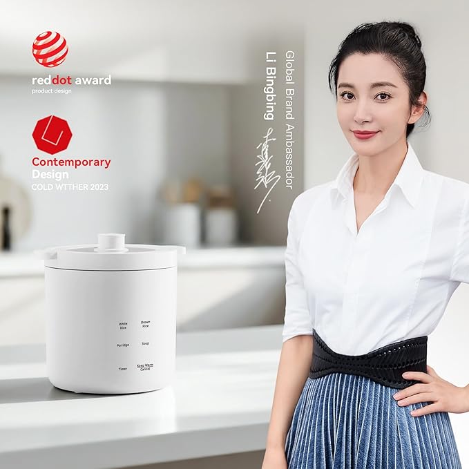 olayks Mini Rice Cooker Small Electric Cooker 2 Cup Uncooked with 4 Cooking Functions Ceramic Rice Cooker with 24 Hour Preset Heat Preservation Anti Scald Carry Handle