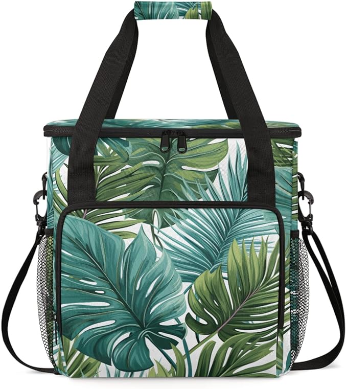 Gossamer Tropical Leaves Coffee Maker Carrying Bag Travel Storage Bag Compatible with K-Mini or K-Mini Plus Single Serve Coffee Brewer Carrying Case with Multiple Pockets &amp Shoulder Strap