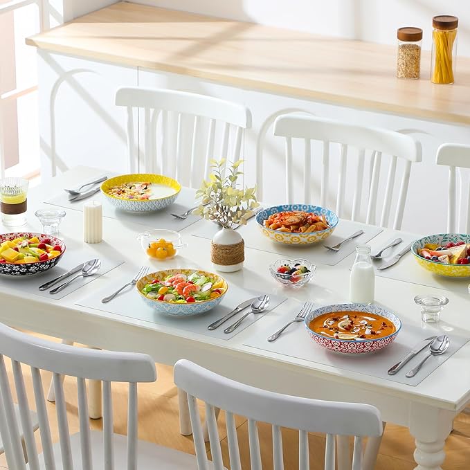 vancasso SELENE 24 Pieces Dinnerware Sets and 8.5 Pasta Bowls Set of 6 40 oz Porcelain Shallow Salad Bowls