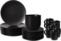 Rimmed Dinnerware Set | Mugs Salad and Dinner Plates and Bowls Sets Dishes with Highly Chip and Crack Resistant Dishwasher and Microwave Safe (Black Service For 8)