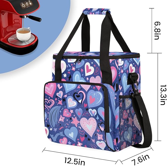 Purple Heart Coffee Maker Carrying Bag Portable Travel Storage Tote Bag Compatible with K-Mini or K-Mini Plus Single Serve Coffee Brewer Carrying Case with Multiple Pockets &amp Shoulder Strap