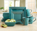 Montgomery Ward 16-Piece Sleek Island Blue Square Dinnerware Set for 4 - Modern Stoneware Plates and Bowls Set (Island Blue)