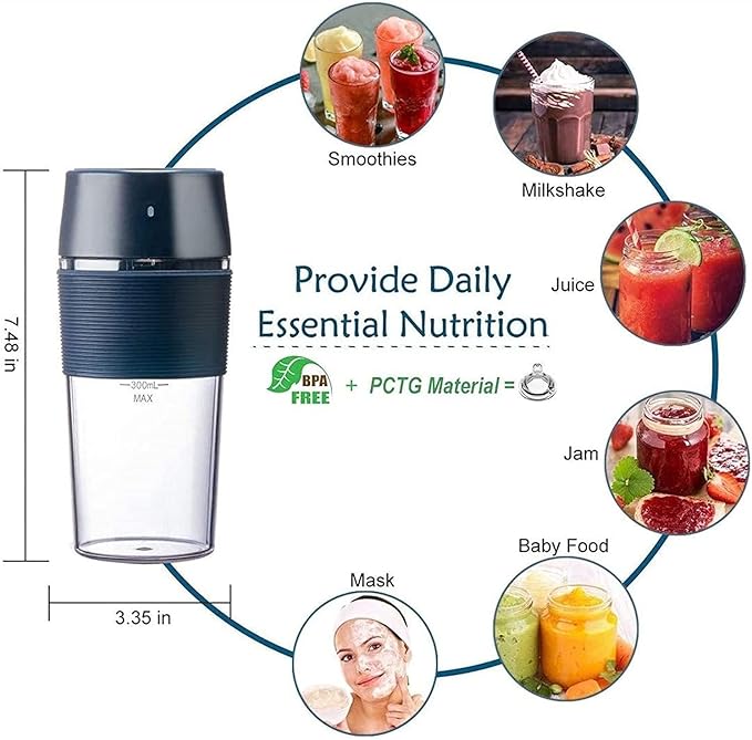 Portable Blender Personal Blender with Rechargeable USB Blender Cup BPA Free Small Blender Protein Shake for Home and Outdoor.(White)