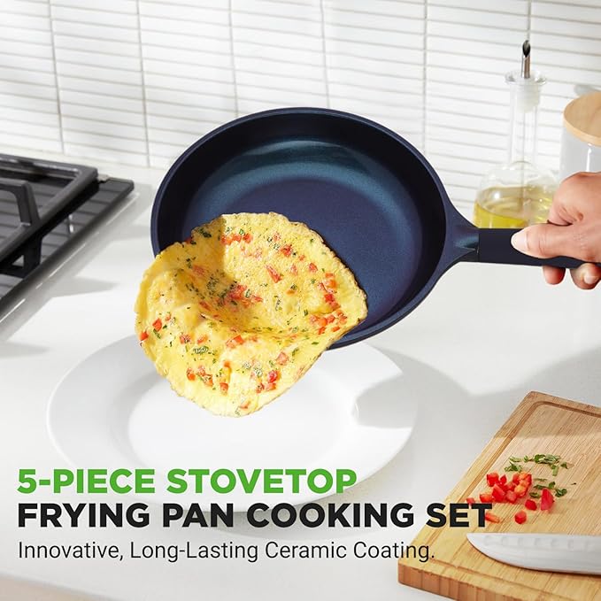 NutriChef NonStick Frying Pans – 5-Piece Skillet Set with Ceramic Coating Wok Grill Fry &amp Fish Pans – Compatible with All Cooktops Including Induction – Cool-Touch Handles Easy-Clean
