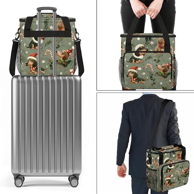 Cute Christmas Dogs Coffee Maker Carring Bag Large Insulated Storage Organizer Case Tote Bags with Shoulder Strap for Travel Work Picnic